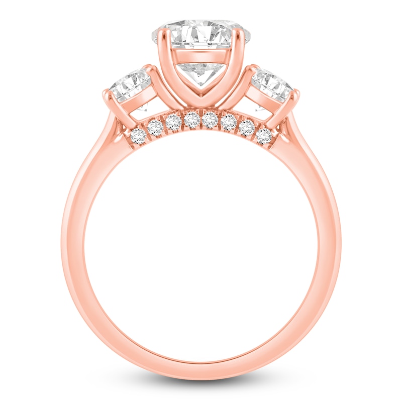 Main Image 2 of Oval-Cut Lab-Grown Diamond Three-Stone Engagement Ring 3 ct tw 14K Rose Gold