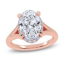 Oval-Cut Lab-Grown Diamond Halo Split Shank Engagement Ring 3-1/4 ct tw 14K Rose Gold