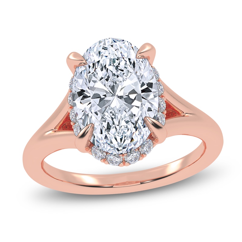 Main Image 1 of Oval-Cut Lab-Grown Diamond Halo Split Shank Engagement Ring 3-1/4 ct tw 14K Rose Gold