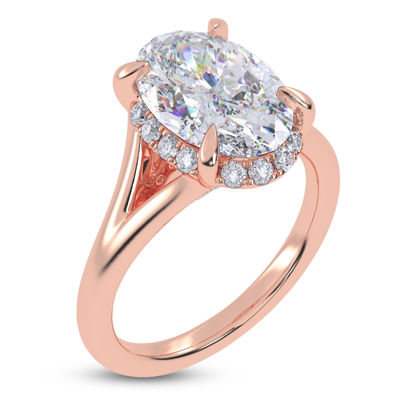 Main Image 2 of Oval-Cut Lab-Grown Diamond Halo Split Shank Engagement Ring 3-1/4 ct tw 14K Rose Gold
