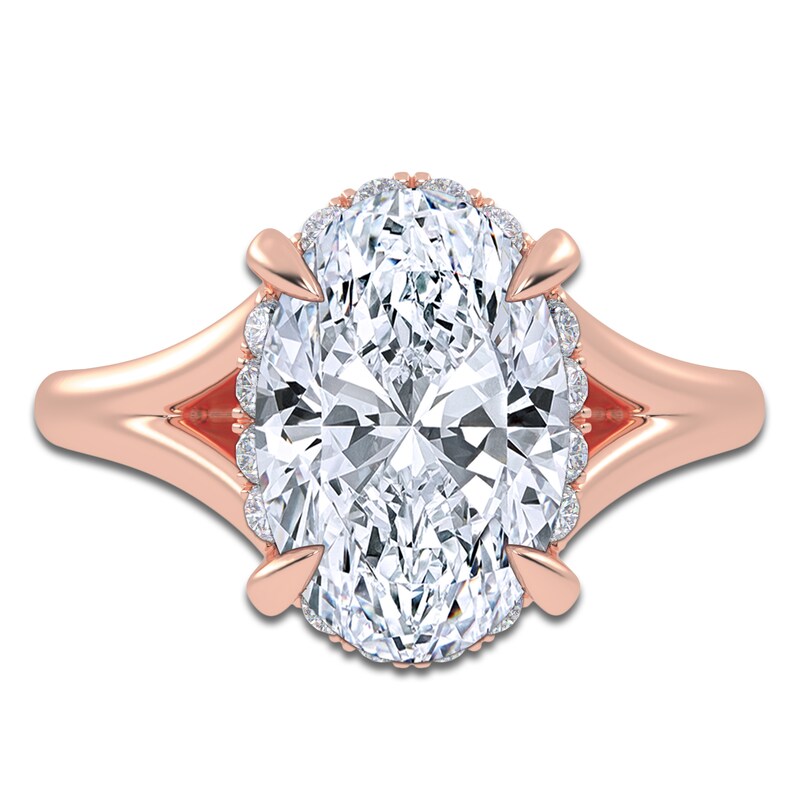 Main Image 3 of Oval-Cut Lab-Grown Diamond Halo Split Shank Engagement Ring 3-1/4 ct tw 14K Rose Gold