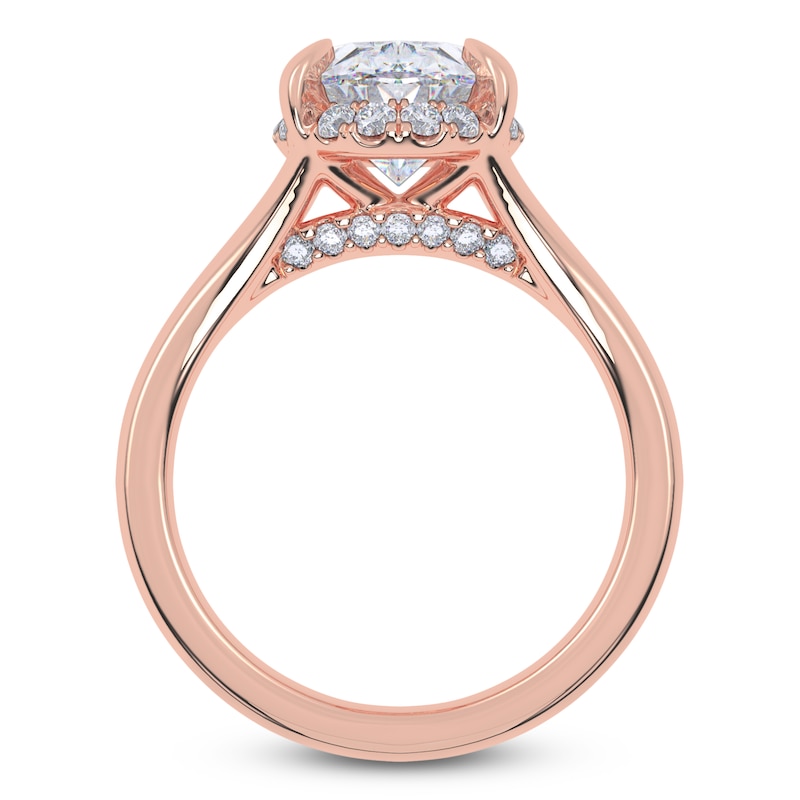 Main Image 4 of Oval-Cut Lab-Grown Diamond Halo Split Shank Engagement Ring 3-1/4 ct tw 14K Rose Gold