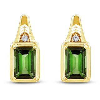 Baguette-Cut Natural Brazilian Cruzeiro Tourmaline & Diamond Accent Earrings 14K Yellow Gold