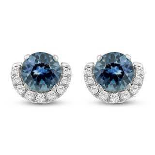 Montana Blue Round-Cut Natural Sapphire & Diamond Stud Earrings 1/15 ct tw 14K White Gold