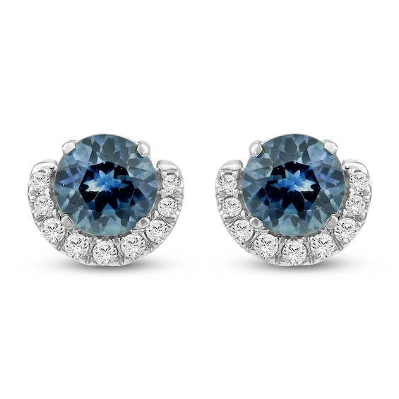 Montana Blue Round-Cut Natural Sapphire & Diamond Stud Earrings 1/15 ct tw 14K White Gold