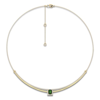 Baguette-Cut Natural Brazilian Cruzeiro Tourmaline & Diamond Necklace 3/4 ct tw 14K Yellow Gold 18"