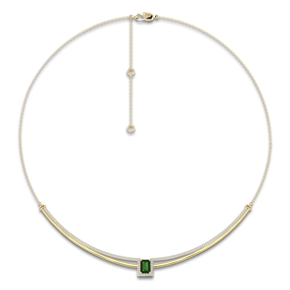 Baguette-Cut Natural Brazilian Cruzeiro Tourmaline & Diamond Necklace 3/4 ct tw 14K Yellow Gold 18"