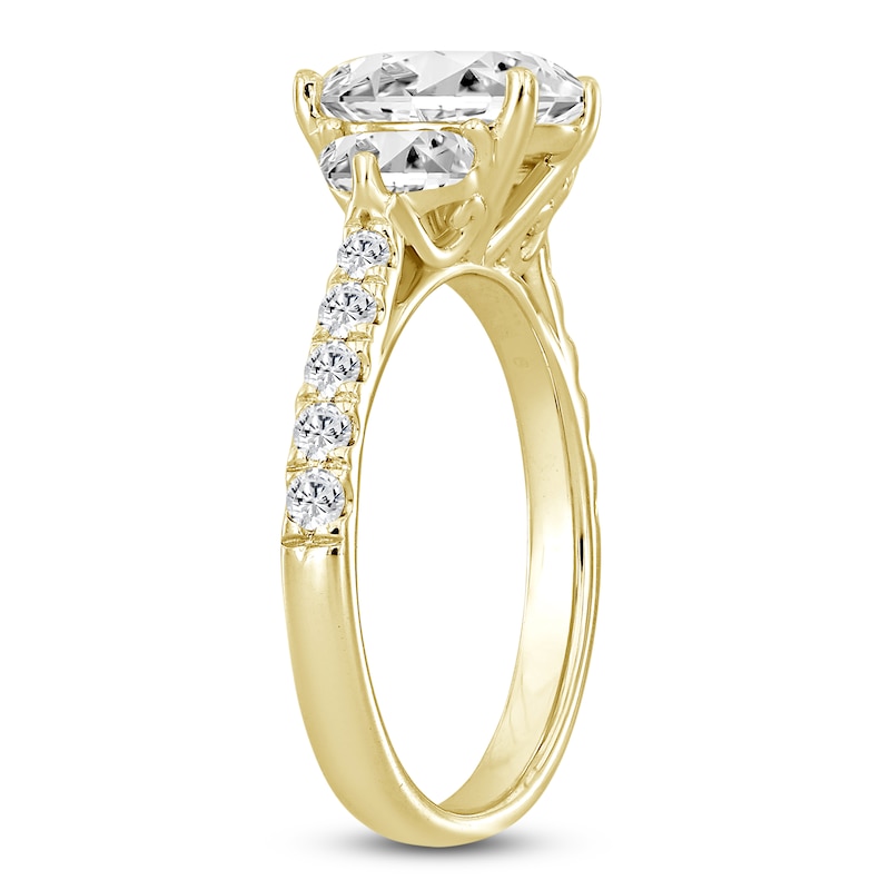 Main Image 2 of Oval-Cut & Half Moon-Shaped Lab-Grown Diamond Three-Stone Engagement Ring 3 ct tw 14K Yellow Gold
