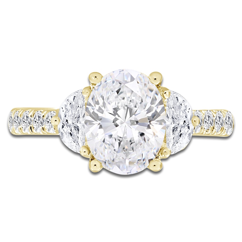 Main Image 3 of Oval-Cut & Half Moon-Shaped Lab-Grown Diamond Three-Stone Engagement Ring 3 ct tw 14K Yellow Gold