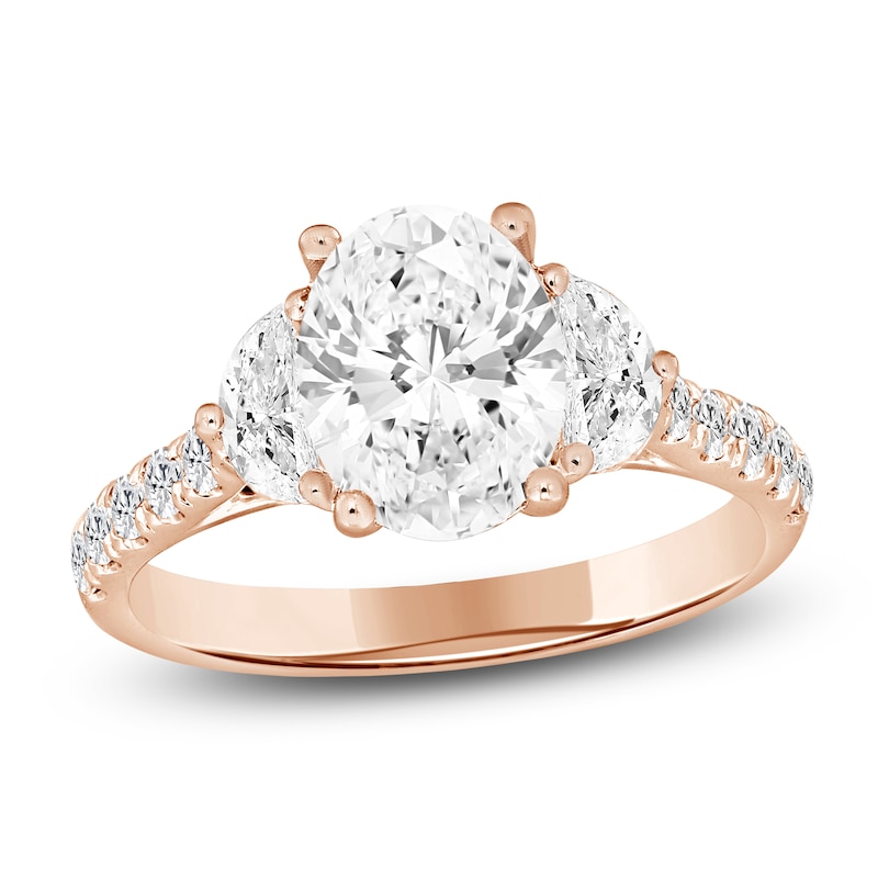 Main Image 1 of Oval-Cut & Half Moon-Shaped Lab-Grown Diamond Three-Stone Engagement Ring 3 ct tw 14K Rose Gold