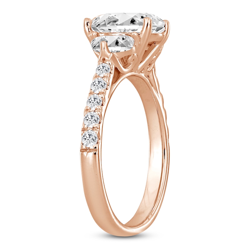 Main Image 2 of Oval-Cut & Half Moon-Shaped Lab-Grown Diamond Three-Stone Engagement Ring 3 ct tw 14K Rose Gold