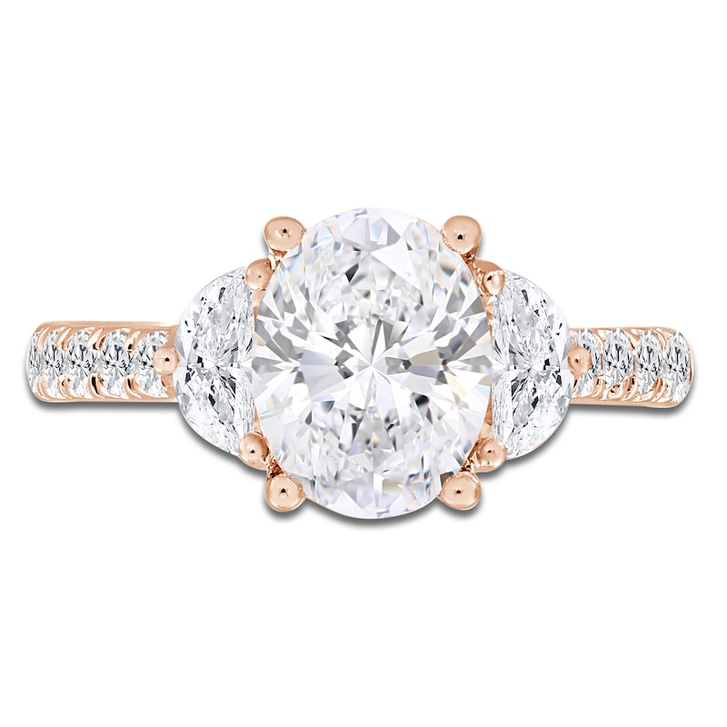 Main Image 3 of Oval-Cut & Half Moon-Shaped Lab-Grown Diamond Three-Stone Engagement Ring 3 ct tw 14K Rose Gold