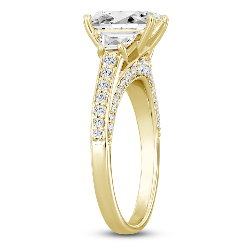 Main Image 2 of Emerald-Cut & Trapezoid-Cut Lab-Grown Diamond Three-Stone Engagement Ring 3 ct tw 14K Yellow Gold