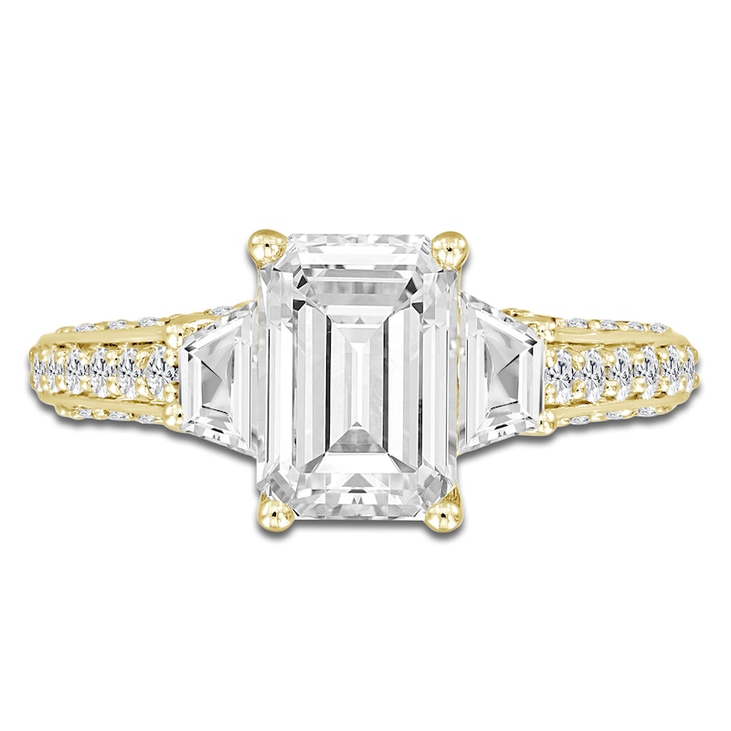 Main Image 3 of Emerald-Cut & Trapezoid-Cut Lab-Grown Diamond Three-Stone Engagement Ring 3 ct tw 14K Yellow Gold