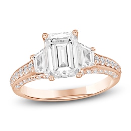 Emerald-Cut & Trapezoid-Cut Lab-Grown Diamond Three-Stone Engagement Ring 3 ct tw 14K Rose Gold