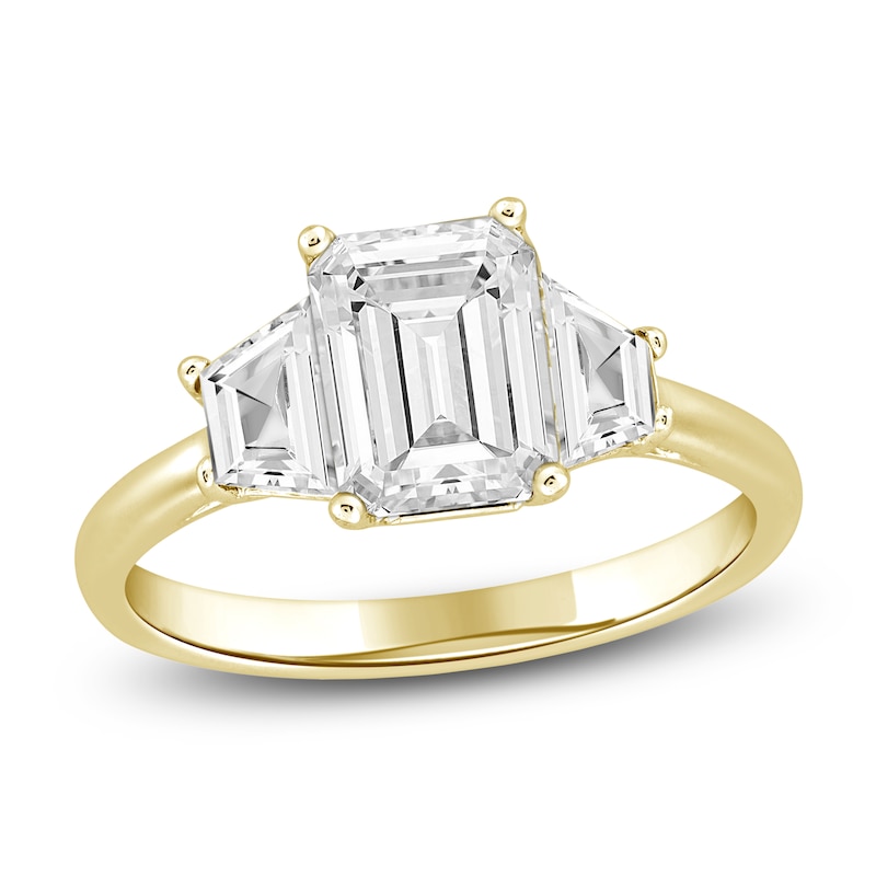Main Image 1 of Emerald-Cut & Trapezoid-Cut Lab-Grown Diamond Three-Stone Engagement Ring 2-3/4 ct tw 14K Yellow Gold