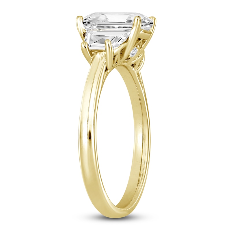 Main Image 2 of Emerald-Cut & Trapezoid-Cut Lab-Grown Diamond Three-Stone Engagement Ring 2-3/4 ct tw 14K Yellow Gold