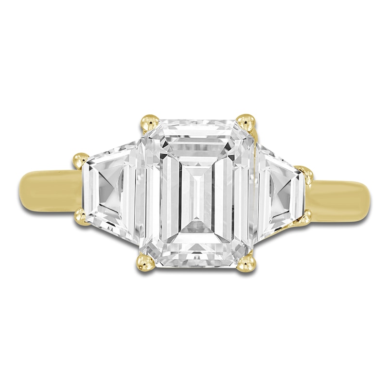 Main Image 3 of Emerald-Cut & Trapezoid-Cut Lab-Grown Diamond Three-Stone Engagement Ring 2-3/4 ct tw 14K Yellow Gold