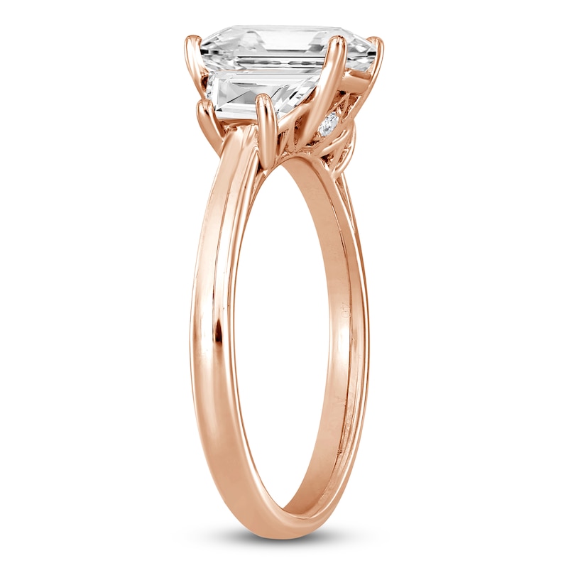 Main Image 2 of Emerald-Cut & Trapezoid-Cut Lab-Grown Diamond Three-Stone Engagement Ring 2-3/4 ct tw 14K Rose Gold
