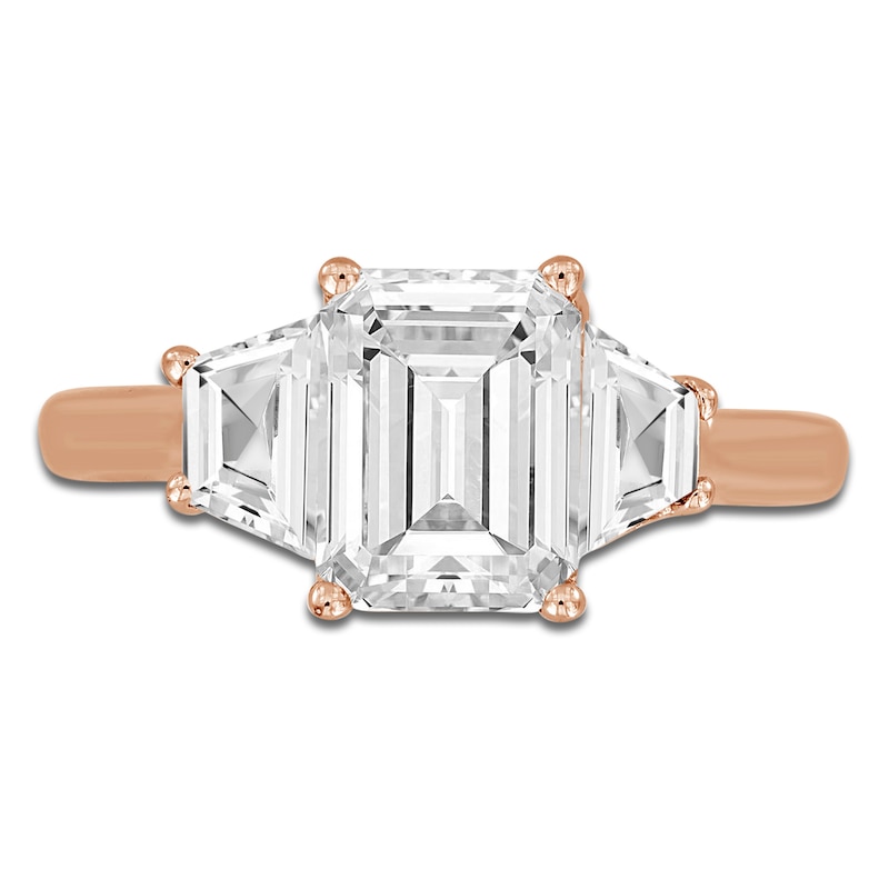 Main Image 3 of Emerald-Cut & Trapezoid-Cut Lab-Grown Diamond Three-Stone Engagement Ring 2-3/4 ct tw 14K Rose Gold