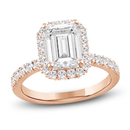 Emerald-Cut Lab-Grown Diamond Halo Engagement Ring 4 ct tw 14K Rose Gold