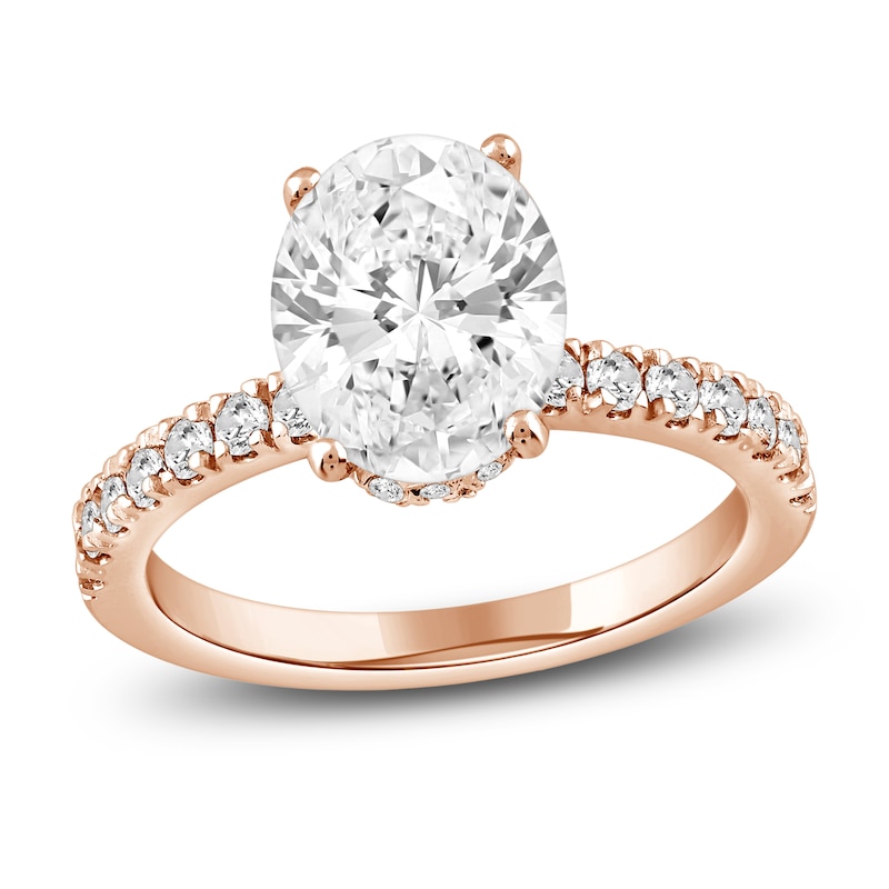 Main Image 1 of Oval-Cut Lab-Grown Diamond Hidden Halo Engagement Ring 2-1/2 ct tw 14K Rose Gold