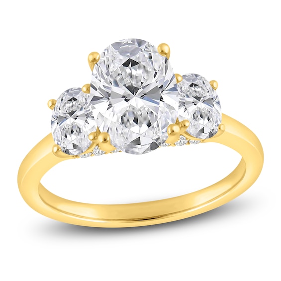 Oval-Cut Lab-Grown Diamond Three-Stone Engagement Ring 3 ct tw 14K Yellow Gold