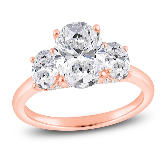 Oval-Cut Lab-Grown Diamond Three-Stone Engagement Ring 3 ct tw 14K Rose Gold