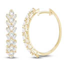 Jared Signature Baguette & Round-Cut Lab-Grown Diamond Hoop Earrings 2 ct tw 14K Yellow Gold