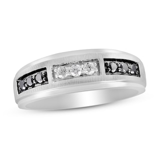 Chosen Men's Black & White Diamond Wedding Band 1/2 ct tw Round 14K White Gold