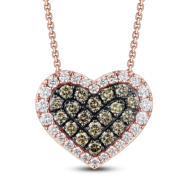 Le Vian Diamond Heart Necklace 1-5/8 ct tw Round 14K Strawberry Gold