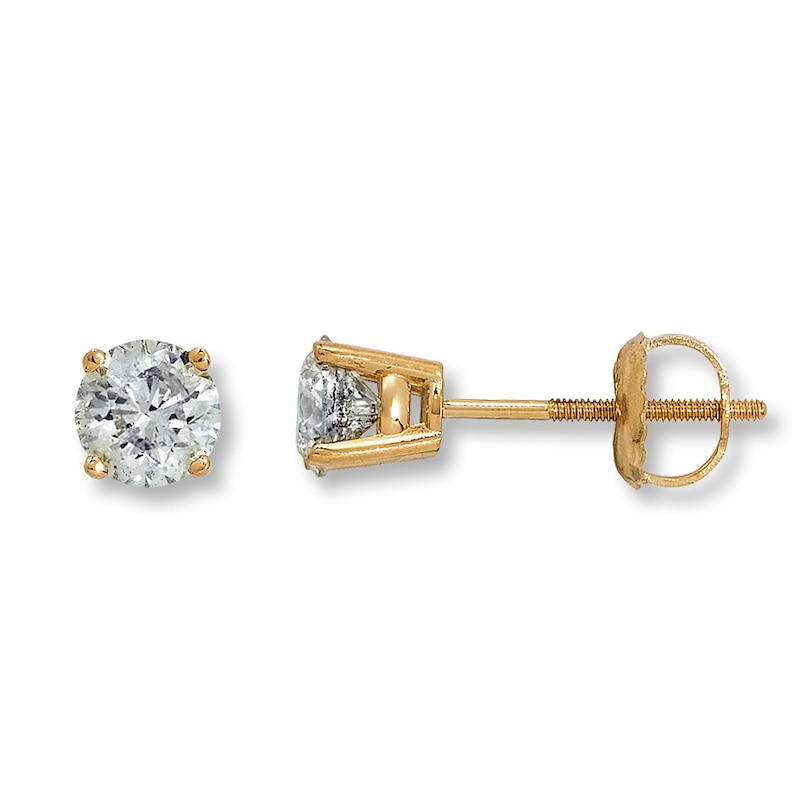 Diamond Solitaire Earrings 1 ct tw Round-cut 14K Yellow Gold (I2/I)