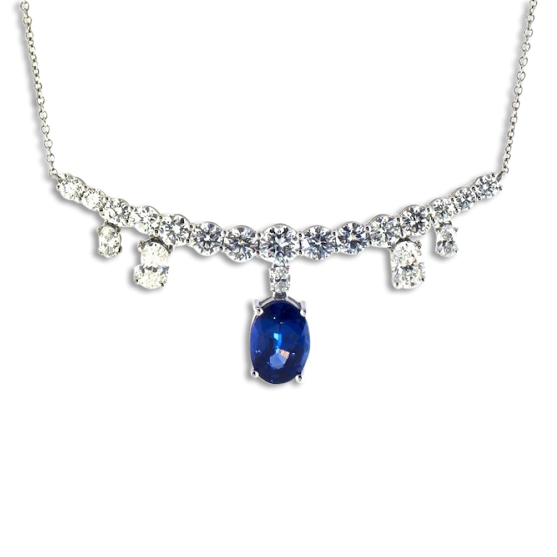 Jared Atelier Natural Blue Sapphire & Diamond Necklace 8 ct tw Platinum 17"