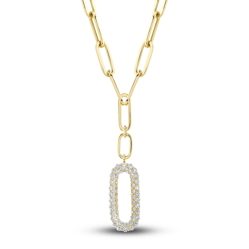 Shy Creation Diamond Paperclip Necklace 7/8 ct tw Round 14K Yellow Gold 18" SC22007995
