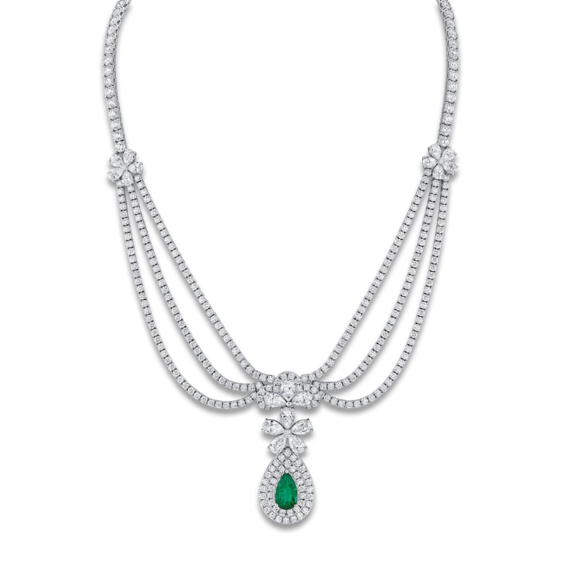 Jared Atelier X Shy Pear-Shaped Natural Emerald & Diamond Necklace 27-5/8 ct tw 18K White Gold 17"