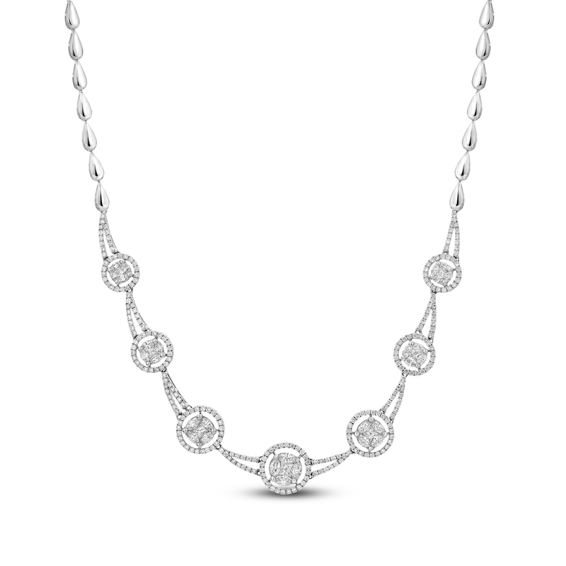 Multi-Diamond Halo Necklace 3-1/2 ct tw 14K White Gold 16"